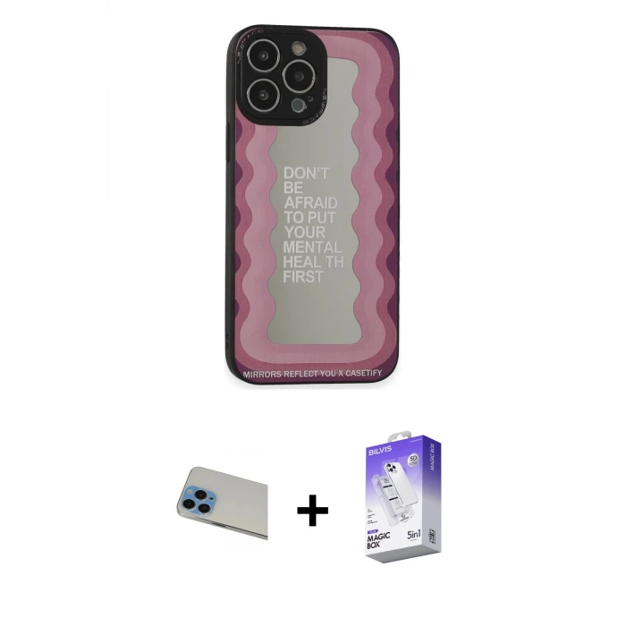 ieg™ iPhone 13 Pro Max Kılıf Odak Klasik Serisi - Siyah Bilvis 5in1 3D Magic Cam Ekran Koruyucu + Rainbow Kamera Lens Koruma Cam - MI