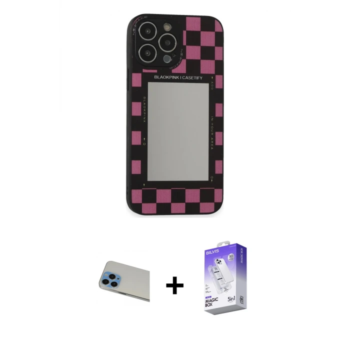 ieg™ iPhone 13 Pro Max Kılıf Odak Klasik Serisi - Siyah Bilvis 5in1 3D Magic Cam Ekran Koruyucu + Rainbow Kamera Lens Koruma Cam - MI