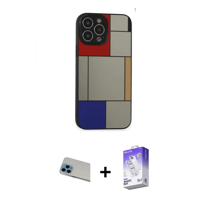 ieg™ iPhone 13 Pro Max Kılıf Odak Klasik Serisi - Siyah Bilvis 5in1 3D Magic Cam Ekran Koruyucu + Rainbow Kamera Lens Koruma Cam - MI