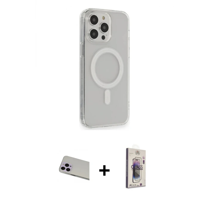 ieg™ iPhone 13 Pro Max Kılıf Pusula Çizgi Koleksiyonu - Siyah Bilvis 3D Cam Ekran Koruyucu + Rainbow Kamera Lens Koruma Cam - MR