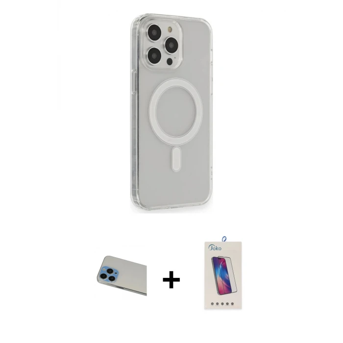 ieg™ iPhone 13 Pro Max Kılıf Pusula Çizgi Koleksiyonu - Siyah Joko 5D Cam + Rainbow Kamera Lens Koruma Cam - MI