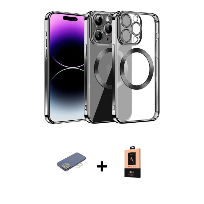 ieg™ iPhone 13 Pro Max Kılıf Pusula Form - Şeffaf Maxco Cam Ekran Koruyucu + Renkli Kamera Lens Koruma Cam - YL