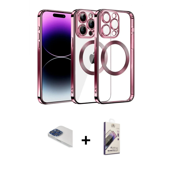 ieg™ iPhone 13 Pro Max Kılıf Pusula Form - Siyah Bilvis 3D Mat Cam Ekran Koruyucu + Pers Alüminyum Kamera Lens - LT
