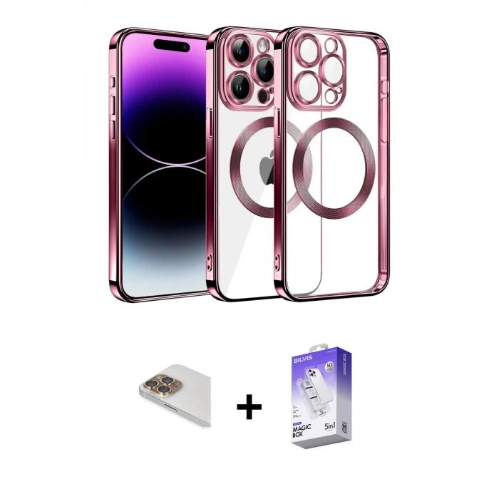 ieg™ iPhone 13 Pro Max Kılıf Pusula Form - Siyah Bilvis 5in1 3D Magic Cam Ekran Koruyucu + Pers Alüminyum Kamera Lens - GD