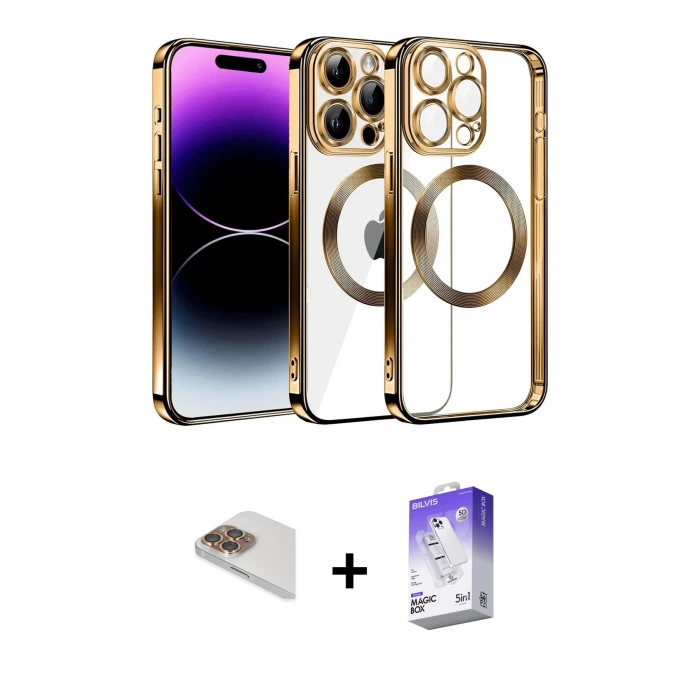 ieg™ iPhone 13 Pro Max Kılıf Pusula Form - Siyah Bilvis 5in1 3D Magic Cam Ekran Koruyucu + Pers Alüminyum Kamera Lens - GD