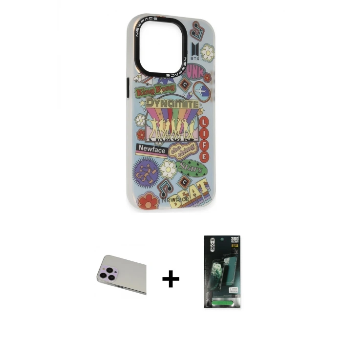 ieg™ iPhone 13 Pro Max Kılıf Siluet Çizgi Koleksiyonu - Şeffaf 360 Full Body Arka Koruyucu + Rainbow Kamera Lens Koruma Cam - MR