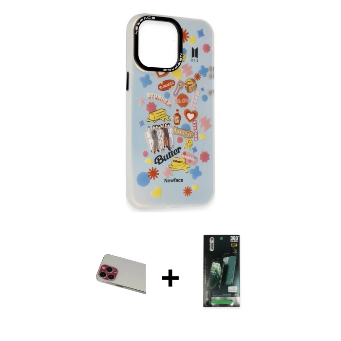 ieg™ iPhone 13 Pro Max Kılıf Siluet Çizgi Koleksiyonu - Şeffaf 360 Full Body Arka Koruyucu + Rainbow Kamera Lens Koruma Cam - KI