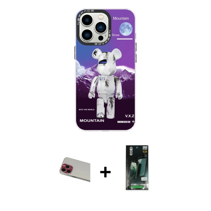 ieg™ iPhone 13 Pro Max Kılıf Siluet Çizgi Koleksiyonu - Şeffaf 360 Full Body Arka Koruyucu + Rainbow Kamera Lens Koruma Cam - KI
