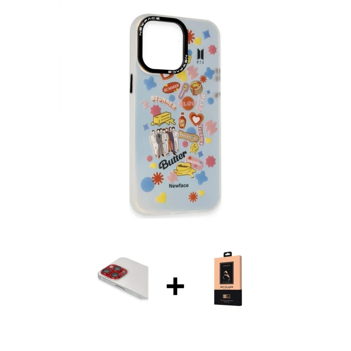 ieg™ iPhone 13 Pro Max Kılıf Siluet Çizgi Koleksiyonu - Şeffaf Maxco Cam Ekran Koruyucu + Pers Alüminyum Kamera Lens - KI