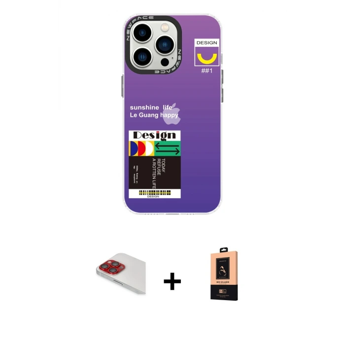 ieg™ iPhone 13 Pro Max Kılıf Siluet Çizgi Koleksiyonu - Şeffaf Maxco Cam Ekran Koruyucu + Pers Alüminyum Kamera Lens - KI