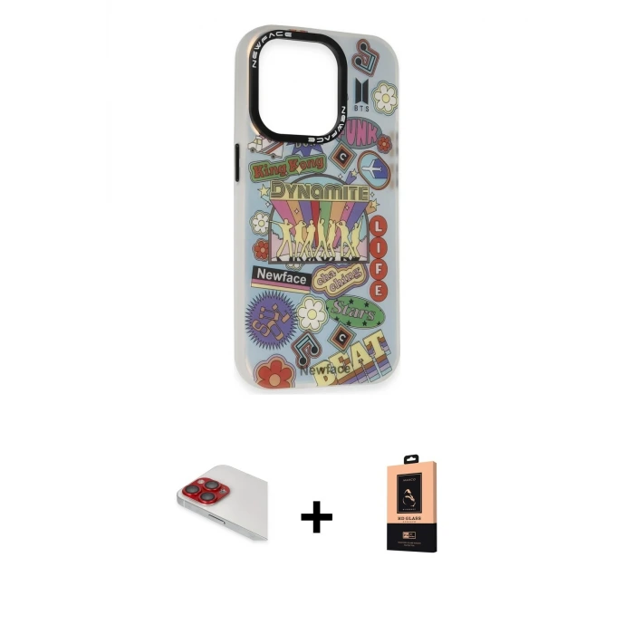 ieg™ iPhone 13 Pro Max Kılıf Siluet Çizgi Koleksiyonu - Şeffaf Maxco Cam Ekran Koruyucu + Pers Alüminyum Kamera Lens - KI