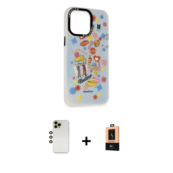 ieg™ iPhone 13 Pro Max Kılıf Siluet Çizgi Koleksiyonu - Şeffaf Maxco Cam Ekran Koruyucu + Shine Kamera Lens - GD