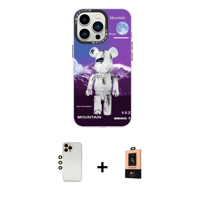 ieg™ iPhone 13 Pro Max Kılıf Siluet Çizgi Koleksiyonu - Şeffaf Maxco Cam Ekran Koruyucu + Shine Kamera Lens - GD