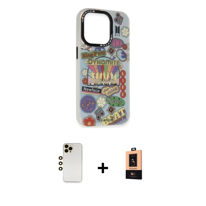 ieg™ iPhone 13 Pro Max Kılıf Siluet Çizgi Koleksiyonu - Şeffaf Maxco Cam Ekran Koruyucu + Shine Kamera Lens - GD