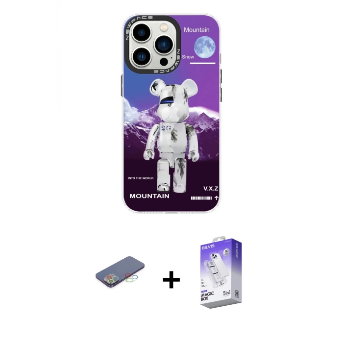 ieg™ iPhone 13 Pro Max Kılıf Siluet Çizgi Koleksiyonu - Siyah Bilvis 5in1 3D Magic Cam Ekran Koruyucu + Renkli Kamera Lens Koruma Cam - MI