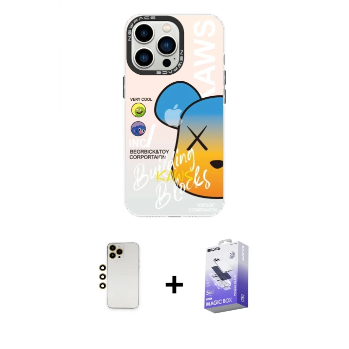 ieg™ iPhone 13 Pro Max Kılıf Siluet Çizgi Koleksiyonu - Siyah Bilvis 5in1 5D Magic Hayalet Cam Ekran Koruyucu + Shine Kamera Lens - GD