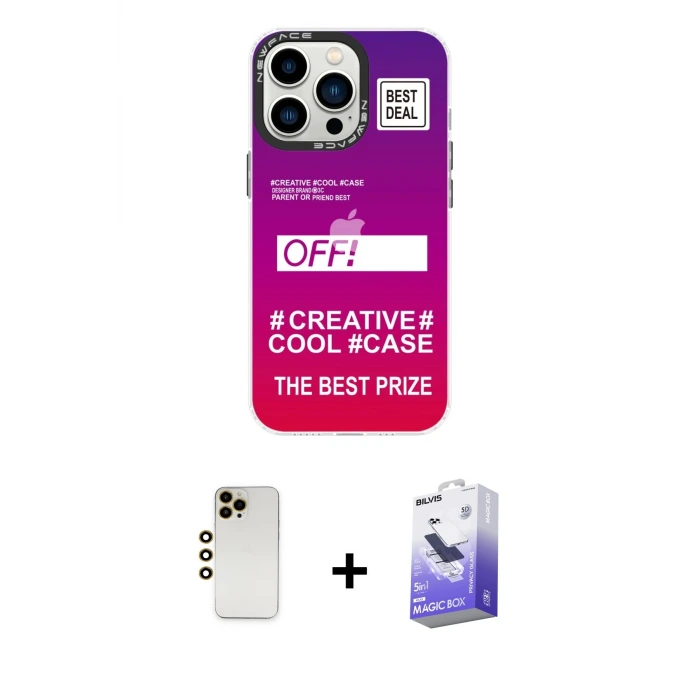 ieg™ iPhone 13 Pro Max Kılıf Siluet Çizgi Koleksiyonu - Siyah Bilvis 5in1 5D Magic Hayalet Cam Ekran Koruyucu + Shine Kamera Lens - GD