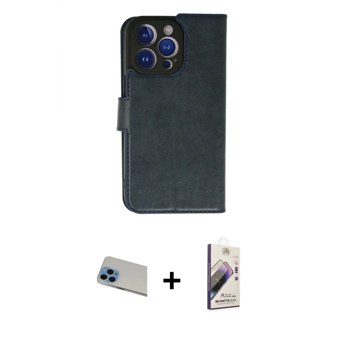 ieg™ iPhone 13 Pro Max Kılıf Siluet Işık Serisi - Siyah Bilvis 3D Mat Cam Ekran Koruyucu + Rainbow Kamera Lens Koruma Cam - MI