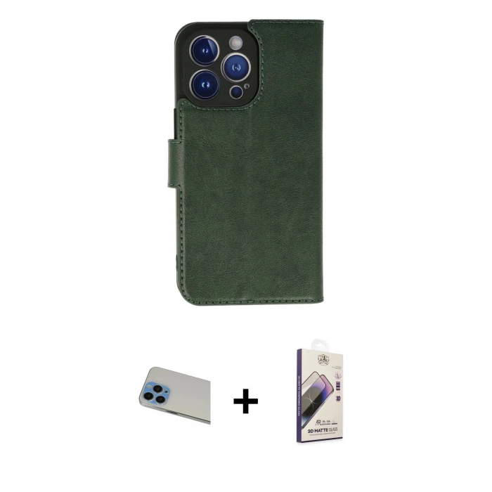 ieg™ iPhone 13 Pro Max Kılıf Siluet Işık Serisi - Siyah Bilvis 3D Mat Cam Ekran Koruyucu + Rainbow Kamera Lens Koruma Cam - MI