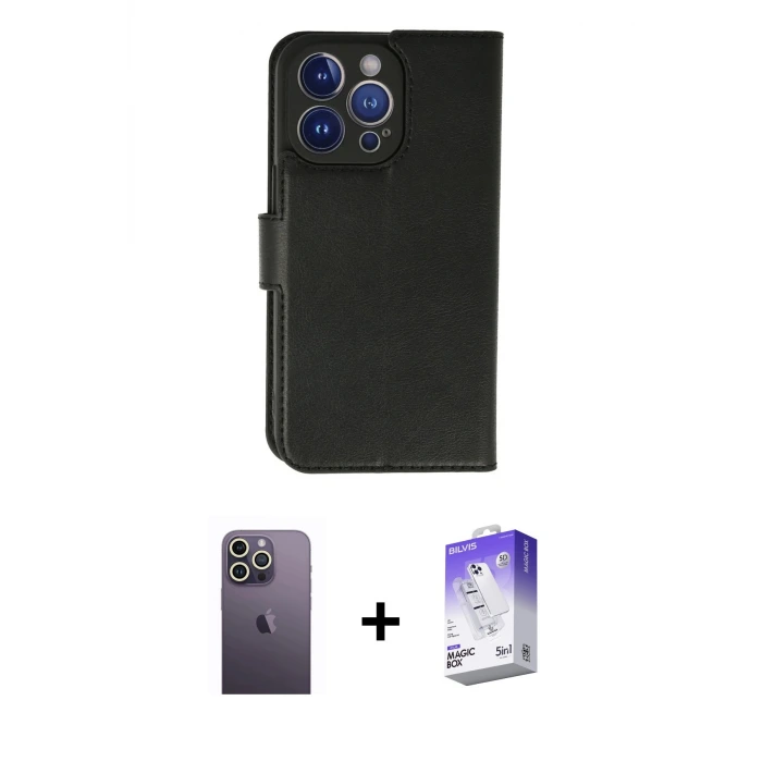 ieg™ iPhone 13 Pro Max Kılıf Siluet Işık Serisi - Siyah Bilvis 5in1 3D Magic Cam Ekran Koruyucu + Neon Fosforlu Kamera Lens - BZ