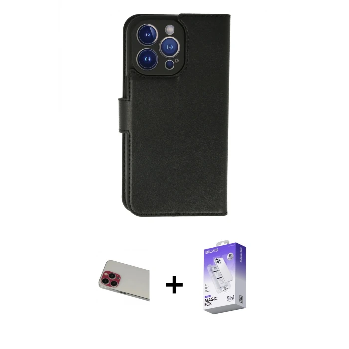 ieg™ iPhone 13 Pro Max Kılıf Siluet Işık Serisi - Siyah Bilvis 5in1 3D Magic Cam Ekran Koruyucu + Rainbow Kamera Lens Koruma Cam - KI