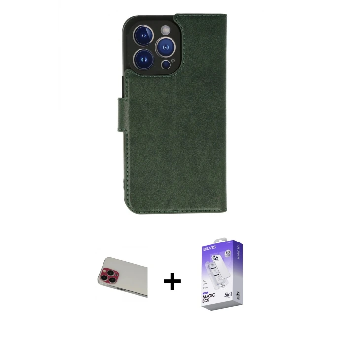 ieg™ iPhone 13 Pro Max Kılıf Siluet Işık Serisi - Siyah Bilvis 5in1 3D Magic Cam Ekran Koruyucu + Rainbow Kamera Lens Koruma Cam - KI