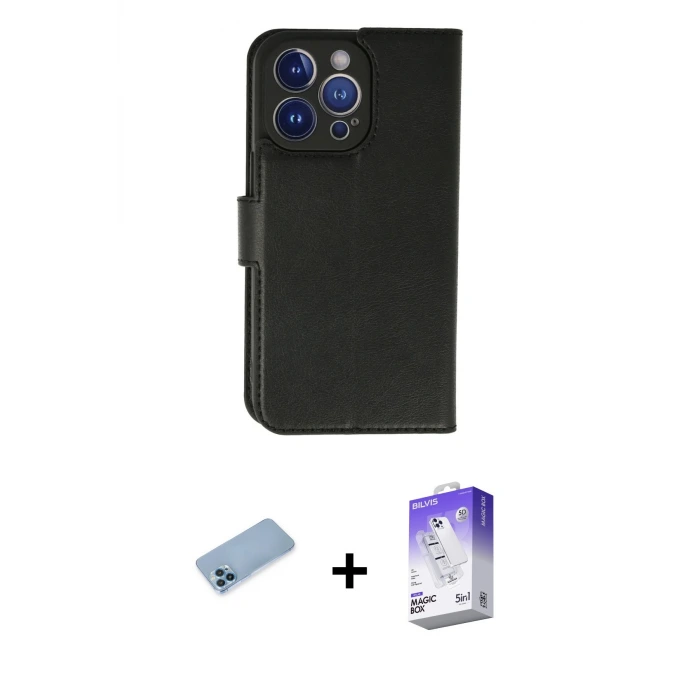 ieg™ iPhone 13 Pro Max Kılıf Siluet Işık Serisi - Siyah Bilvis 5in1 3D Magic Cam Ekran Koruyucu + Shine Kamera Lens Koruma Cam - MI