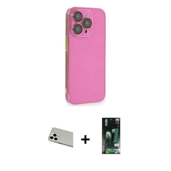 ieg™ iPhone 13 Pro Max Kılıf Siluet Minimal Özel Seri - Şeffaf 360 Full Body Arka Koruyucu + Rainbow Kamera Lens Koruma Cam - BZ