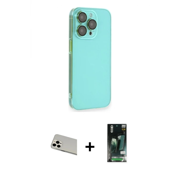 ieg™ iPhone 13 Pro Max Kılıf Siluet Minimal Özel Seri - Şeffaf 360 Full Body Arka Koruyucu + Rainbow Kamera Lens Koruma Cam - BZ