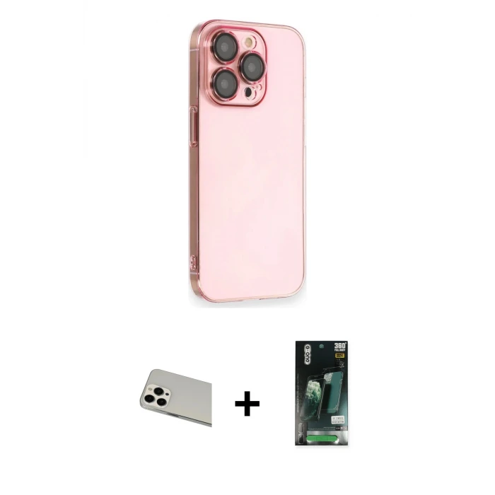 ieg™ iPhone 13 Pro Max Kılıf Siluet Minimal Özel Seri - Şeffaf 360 Full Body Arka Koruyucu + Rainbow Kamera Lens Koruma Cam - BZ