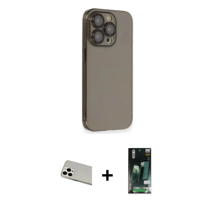 ieg™ iPhone 13 Pro Max Kılıf Siluet Minimal Özel Seri - Şeffaf 360 Full Body Arka Koruyucu + Rainbow Kamera Lens Koruma Cam - BZ