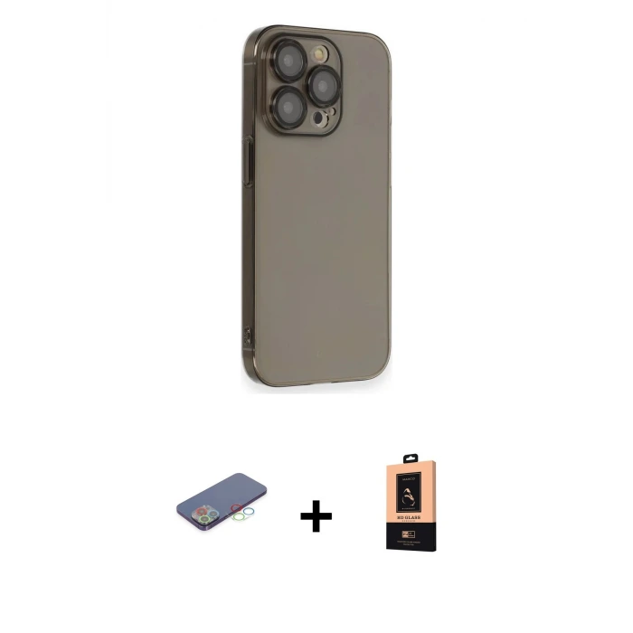 ieg™ iPhone 13 Pro Max Kılıf Siluet Minimal Özel Seri - Şeffaf Maxco Cam Ekran Koruyucu + Renkli Kamera Lens Koruma Cam - MI