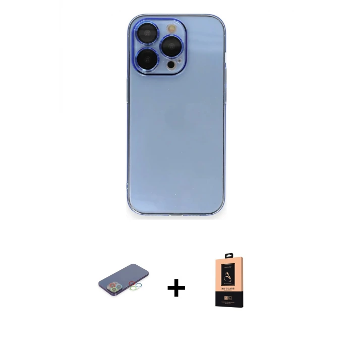 ieg™ iPhone 13 Pro Max Kılıf Siluet Minimal Özel Seri - Şeffaf Maxco Cam Ekran Koruyucu + Renkli Kamera Lens Koruma Cam - MI