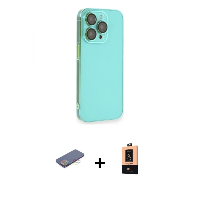 ieg™ iPhone 13 Pro Max Kılıf Siluet Minimal Özel Seri - Şeffaf Maxco Cam Ekran Koruyucu + Renkli Kamera Lens Koruma Cam - MI