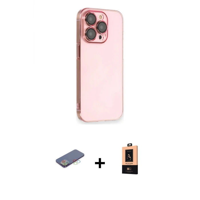 ieg™ iPhone 13 Pro Max Kılıf Siluet Minimal Özel Seri - Şeffaf Maxco Cam Ekran Koruyucu + Renkli Kamera Lens Koruma Cam - MI