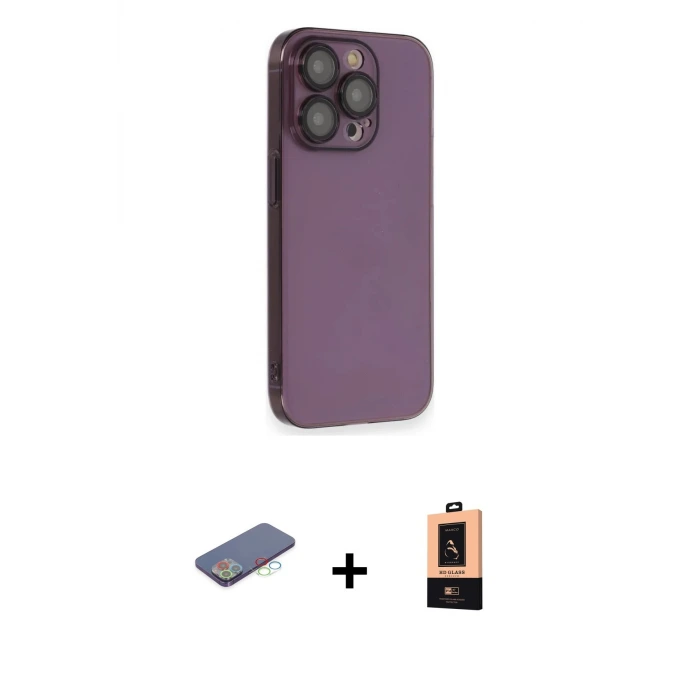 ieg™ iPhone 13 Pro Max Kılıf Siluet Minimal Özel Seri - Şeffaf Maxco Cam Ekran Koruyucu + Renkli Kamera Lens Koruma Cam - MI