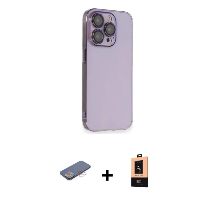ieg™ iPhone 13 Pro Max Kılıf Siluet Minimal Özel Seri - Şeffaf Maxco Cam Ekran Koruyucu + Renkli Kamera Lens Koruma Cam - MI