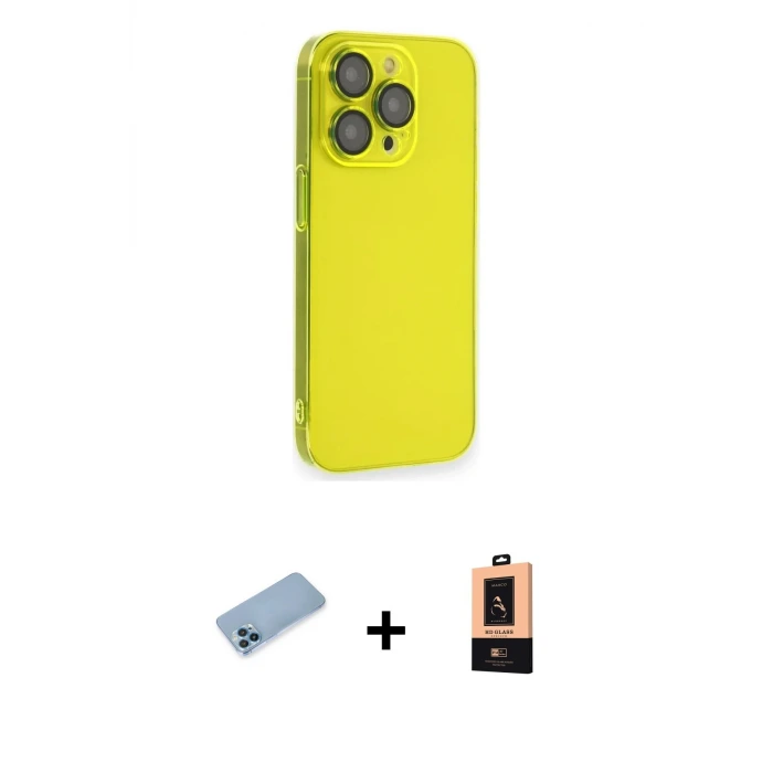 ieg™ iPhone 13 Pro Max Kılıf Siluet Minimal Özel Seri - Şeffaf Maxco Cam Ekran Koruyucu + Shine Kamera Lens Koruma Cam - MI