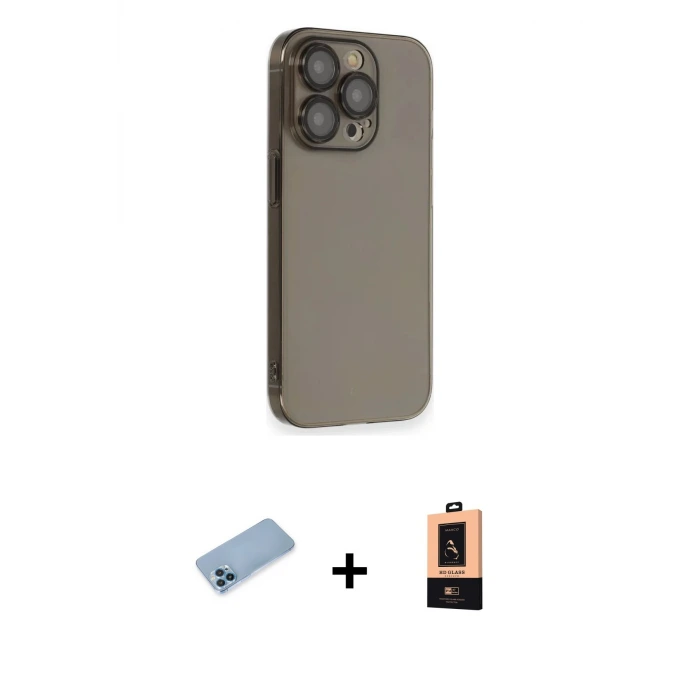 ieg™ iPhone 13 Pro Max Kılıf Siluet Minimal Özel Seri - Şeffaf Maxco Cam Ekran Koruyucu + Shine Kamera Lens Koruma Cam - MI