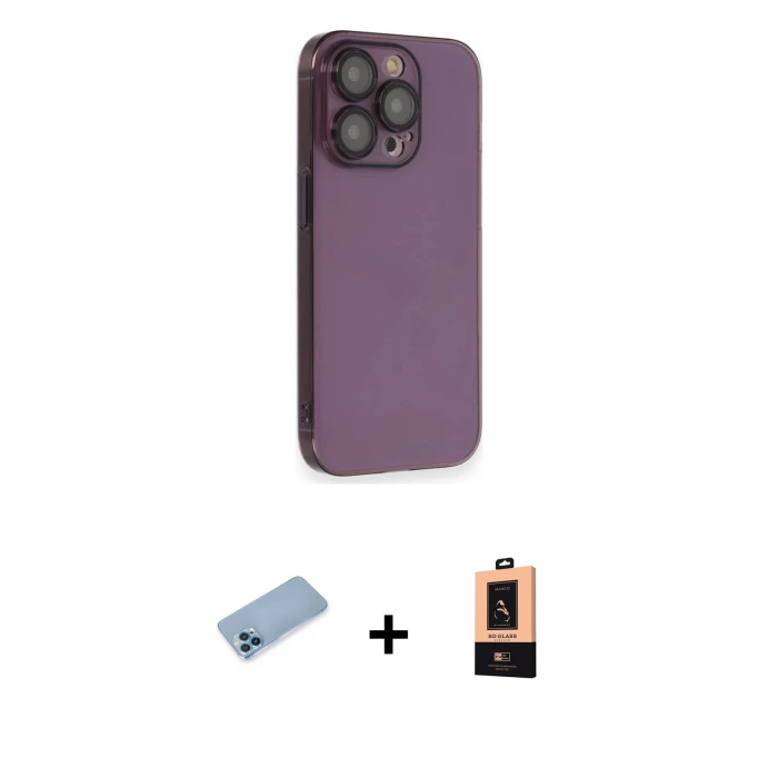 ieg™ iPhone 13 Pro Max Kılıf Siluet Minimal Özel Seri - Şeffaf Maxco Cam Ekran Koruyucu + Shine Kamera Lens Koruma Cam - MI