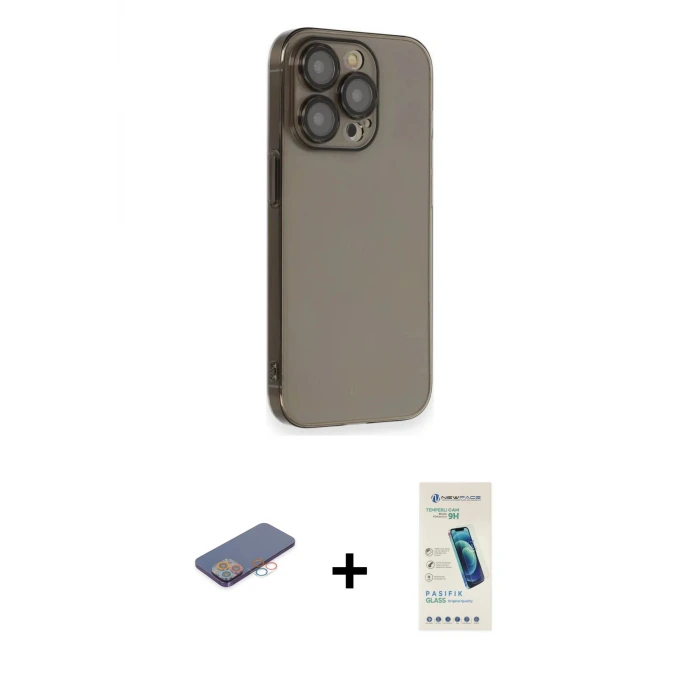 ieg™ iPhone 13 Pro Max Kılıf Siluet Minimal Özel Seri - Şeffaf Pasifik Cam Ekran Koruyucu + Renkli Kamera Lens Koruma Cam - PE