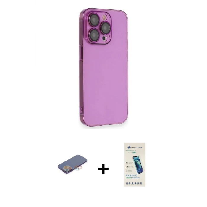 ieg™ iPhone 13 Pro Max Kılıf Siluet Minimal Özel Seri - Şeffaf Pasifik Cam Ekran Koruyucu + Renkli Kamera Lens Koruma Cam - PE