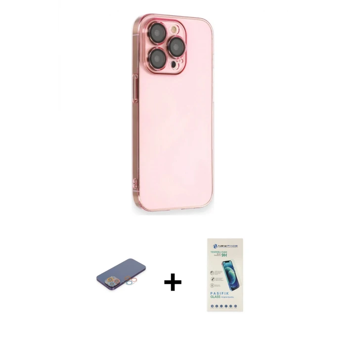 ieg™ iPhone 13 Pro Max Kılıf Siluet Minimal Özel Seri - Şeffaf Pasifik Cam Ekran Koruyucu + Renkli Kamera Lens Koruma Cam - PE