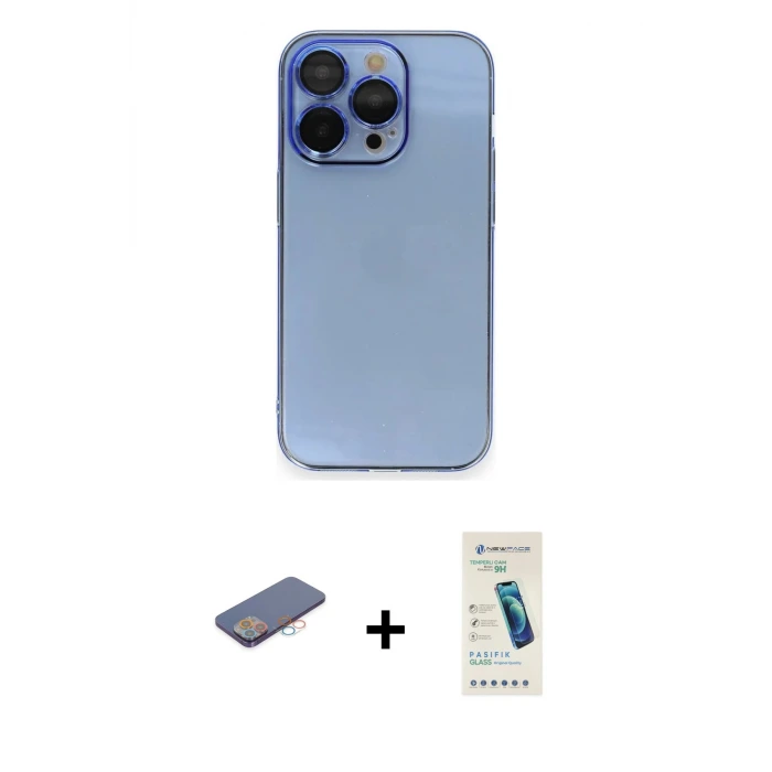 ieg™ iPhone 13 Pro Max Kılıf Siluet Minimal Özel Seri - Şeffaf Pasifik Cam Ekran Koruyucu + Renkli Kamera Lens Koruma Cam - PE