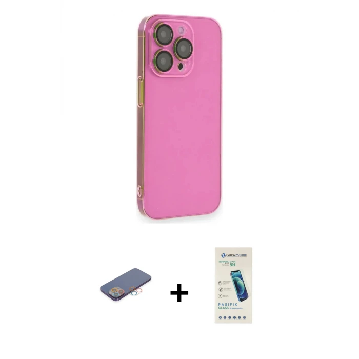ieg™ iPhone 13 Pro Max Kılıf Siluet Minimal Özel Seri - Şeffaf Pasifik Cam Ekran Koruyucu + Renkli Kamera Lens Koruma Cam - PE