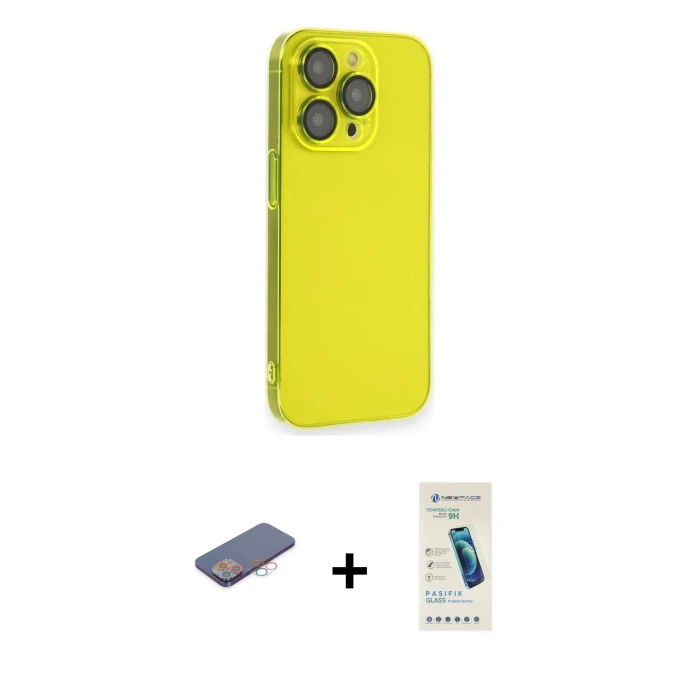 ieg™ iPhone 13 Pro Max Kılıf Siluet Minimal Özel Seri - Şeffaf Pasifik Cam Ekran Koruyucu + Renkli Kamera Lens Koruma Cam - PE