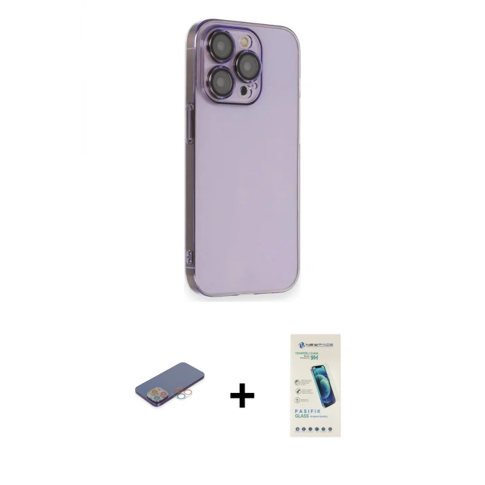 ieg™ iPhone 13 Pro Max Kılıf Siluet Minimal Özel Seri - Şeffaf Pasifik Cam Ekran Koruyucu + Renkli Kamera Lens Koruma Cam - PE