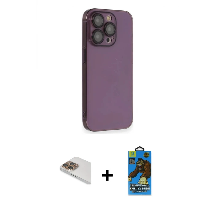 ieg™ iPhone 13 Pro Max Kılıf Siluet Minimal Özel Seri - Siyah 18D Cam Ekran Koruyucu + Pers Alüminyum Kamera Lens - GD