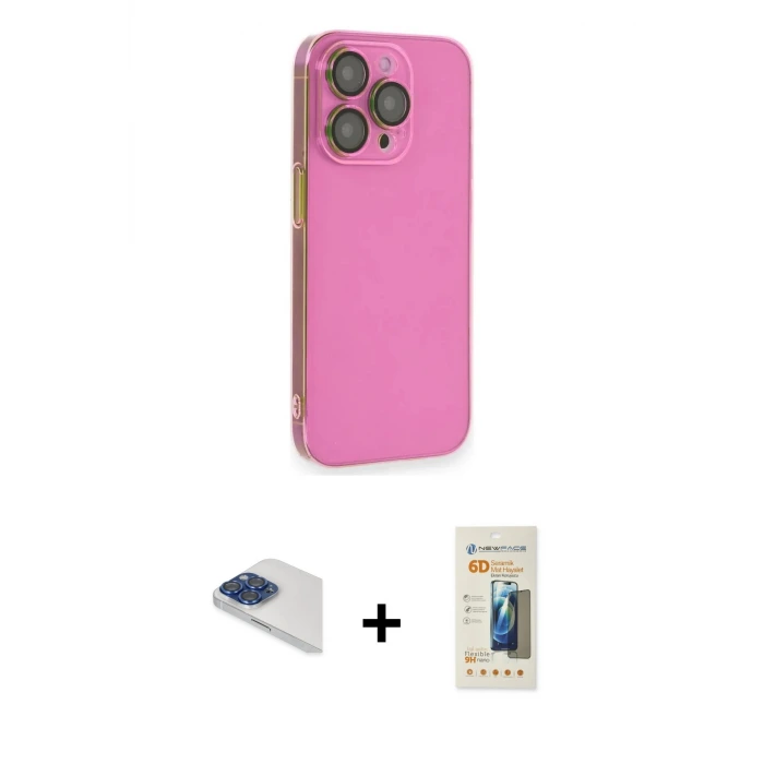 ieg™ iPhone 13 Pro Max Kılıf Siluet Minimal Özel Seri - Siyah 6D Mat Seramik Hayalet Nano Ekran Koruyucu + Pers Alüminyum Kamera Lens - LT