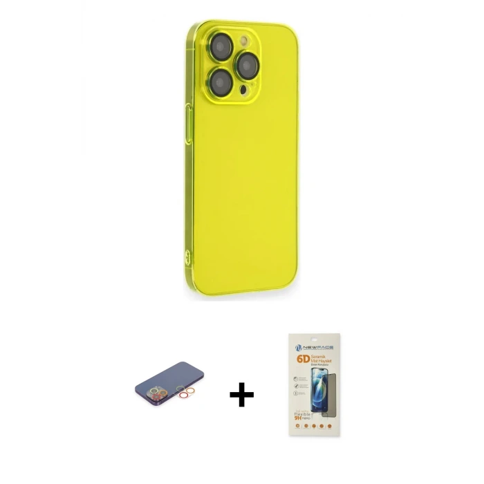ieg™ iPhone 13 Pro Max Kılıf Siluet Minimal Özel Seri - Siyah 6D Mat Seramik Hayalet Nano Ekran Koruyucu + Renkli Kamera Lens Koruma Cam - TU